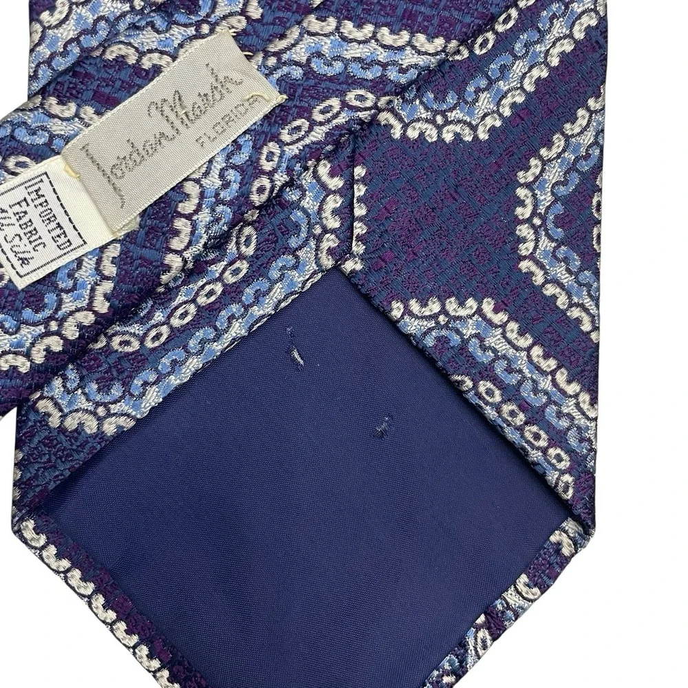 Polo Ralph Lauren Men's Vtg Wide Tie Blue Geometric Jacquard Silk 4 3/8